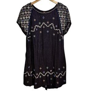 Free People In the Clouds Tunic Dress Women M Knit Embroidered Bead Floral Boho